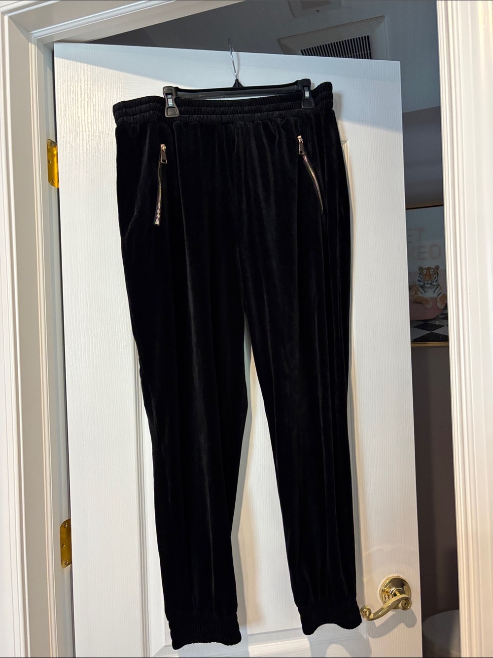 Women’s Black Velour Jogger Pants with Zip Pockets